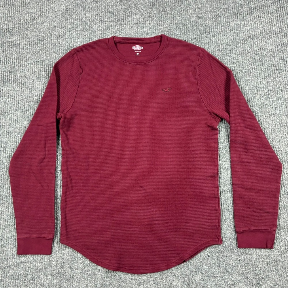 Hollister California Mens L Burgundy Waffle Thermal Long Sleeve Shirt Cotton